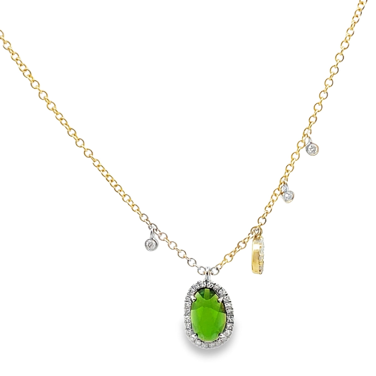 Meira T 1N9548/YC 14K Yellow Gold Green Chrome & Diamond Pendant Adjustable Necklace