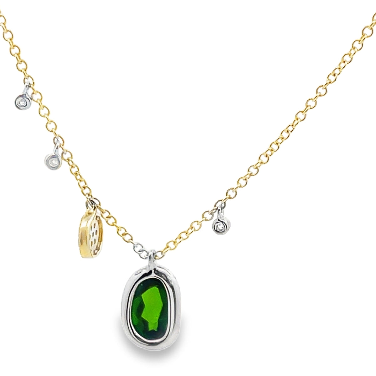 Meira T 1N9548/YC 14K Yellow Gold Green Chrome & Diamond Pendant Adjustable Necklace