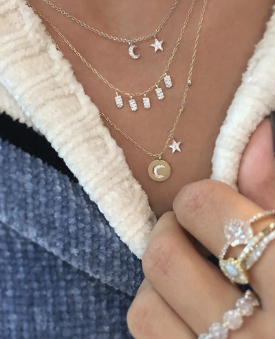 Meira T 1NK14/W 14K White Gold Mini Moon and Star Necklace