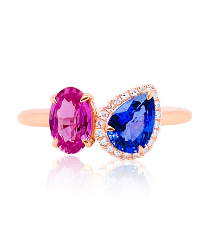 Meira T 1R4791/P 14K Rose Gold Asymmetric Ring with Pink & Blue Sapphires