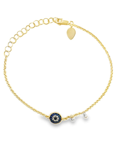 Meira T 1BK16 Evil Eye Adjustable Bracelet with Diamonds in 14K Yellow Gold