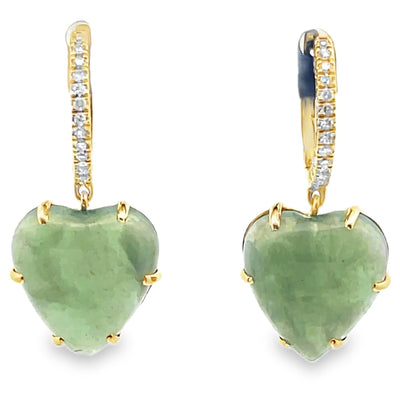 Meira T 1E9449/YJ 14K Yellow Gold Diamond & Jade Heart Drop Earrings