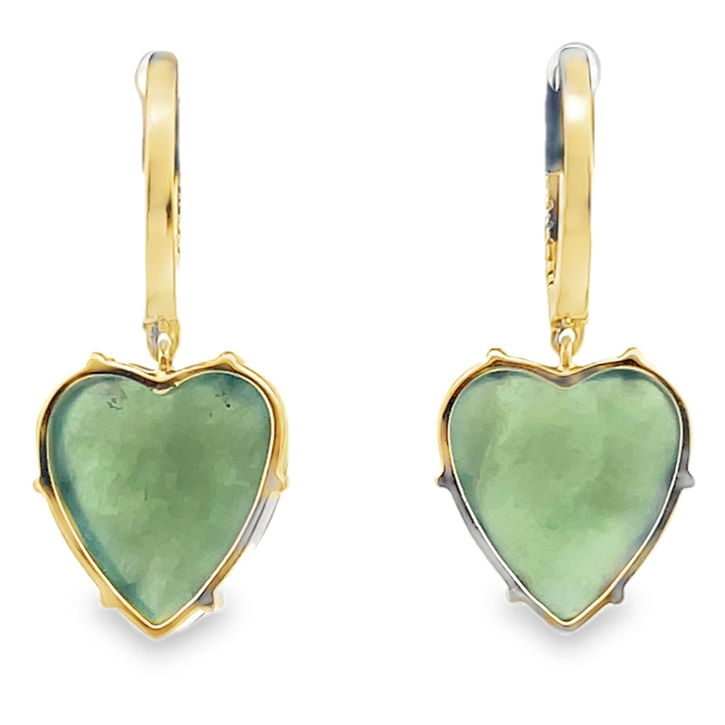 Meira T 1E9449/YJ 14K Yellow Gold Diamond & Jade Heart Drop Earrings