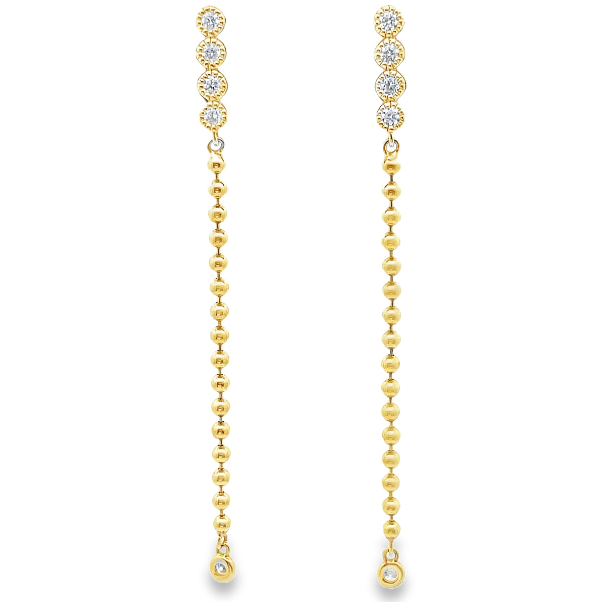 Meira T 1E9935/YG 14K Yellow Gold Diamond and Bead Long Dangle Earrings