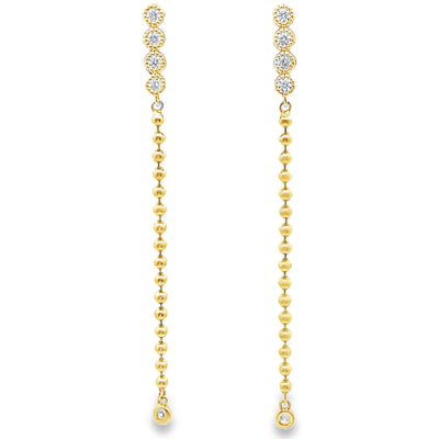 Meira T 1E9935/YG 14K Yellow Gold Diamond and Bead Long Dangle Earrings
