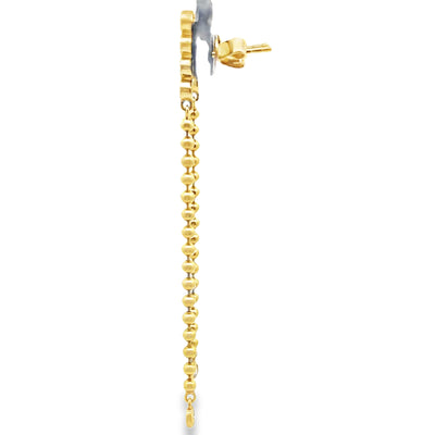 Meira T 1E9935/YG 14K Yellow Gold Diamond and Bead Long Dangle Earrings