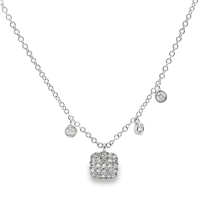 Meira T 1N7678/WG 14K White Gold Diamond Square Pendant Adjustable Necklace