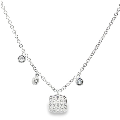 Meira T 1N7678/WG 14K White Gold Diamond Square Pendant Adjustable Necklace