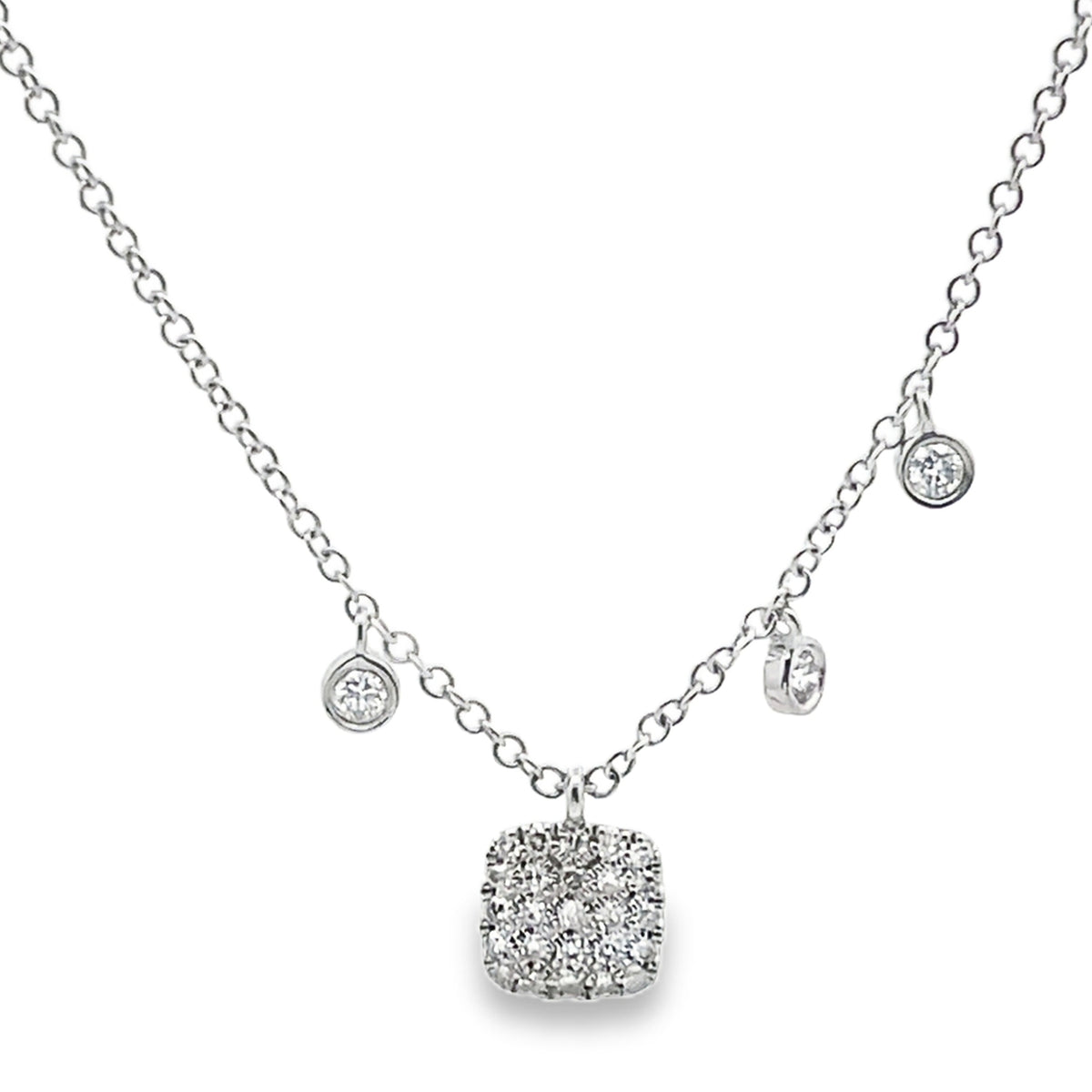Meira T 1N7678/WG 14K White Gold Diamond Square Pendant Adjustable Necklace
