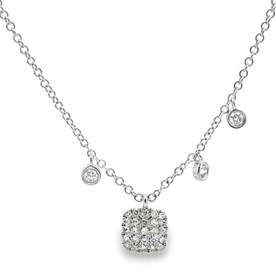 Meira T 1N7678/WG 14K White Gold Diamond Square Pendant Adjustable Necklace