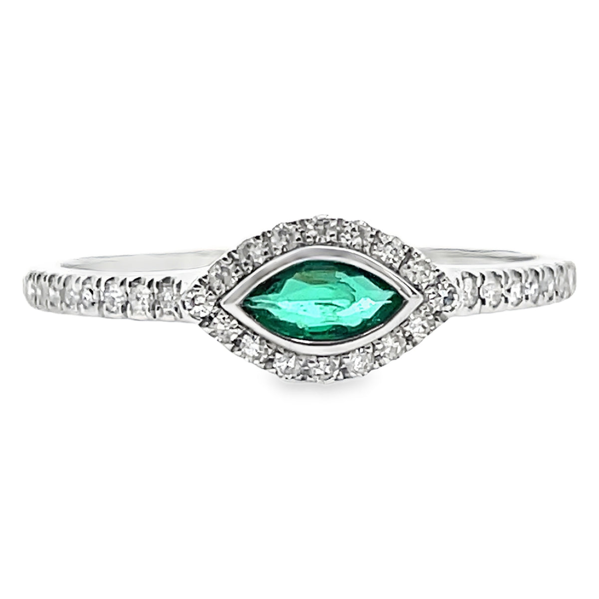 Meira T 1R4615/WE 14K White Gold Marquise Emerald & Diamond Ring