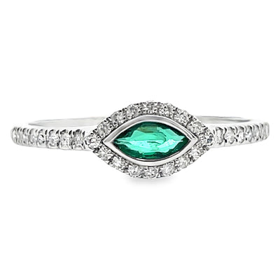 Meira T 1R4615/WE 14K White Gold Marquise Emerald & Diamond Ring