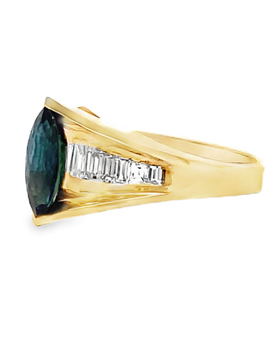 Marquise Sapphire Ring with Baguette Diamonds in 14K Yellow Gold