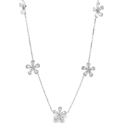 14K White Gold Necklace With 5 Flower Stations And Diamonds Totaling 3.17 Carats