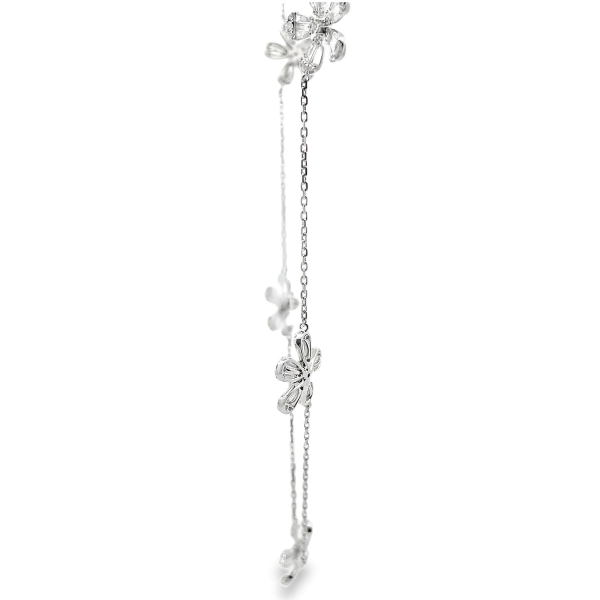 14K White Gold Necklace With 5 Flower Stations And Diamonds Totaling 3.17 Carats