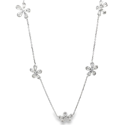 14K White Gold Necklace With 5 Flower Stations And Diamonds Totaling 3.17 Carats