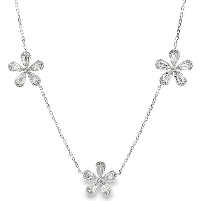 14K White Gold Necklace With 5 Flower Stations And Diamonds Totaling 3.17 Carats