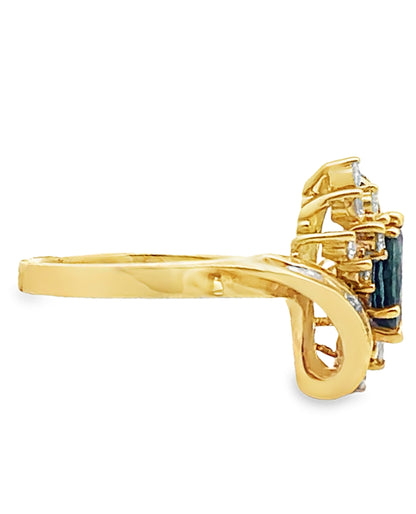 Vintage Marquise Sapphire Ring with Diamonds in 18K Gold