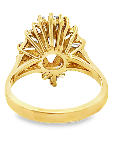 Vintage 1.04 Carat Marquise Tanzanite Cocktail Ballerina Ring with 1.34 Carat Baguette Diamonds Set in 18K Yellow Gold