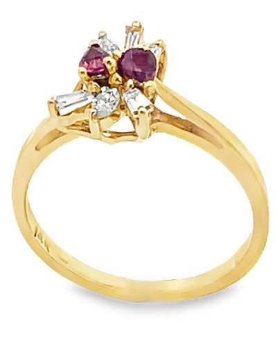 Starburst Pear Shape Ruby Ring in Tapering 14K Yellow Gold Setting with Diamonds