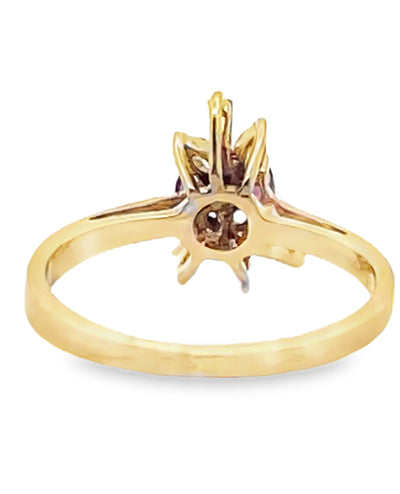 Starburst Pear Shape Ruby Ring in Tapering 14K Yellow Gold Setting with Diamonds