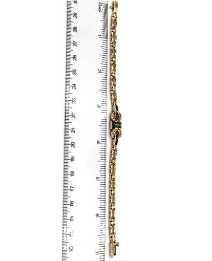 Vintage Emerald Geometric Buckle Diamond Bracelet Set in 14K Gold, Safety Clasp