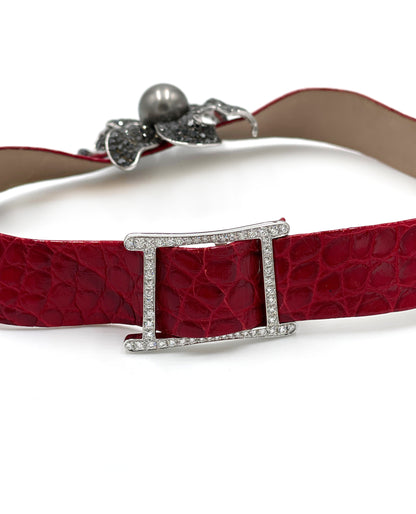 Pre-Owned Ambrosi 18K White Gold Black Diamond Flower Necklace with South Sea Pearl