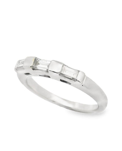 14K White Gold Wedding Band with Baguette Diamonds- Size 6.25