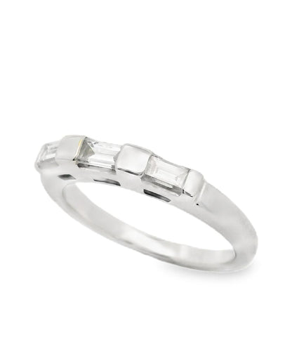 14K White Gold Wedding Band with Baguette Diamonds- Size 6.25