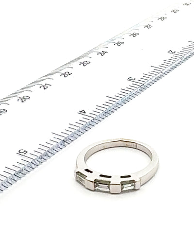 14K White Gold Wedding Band with Baguette Diamonds- Size 6.25