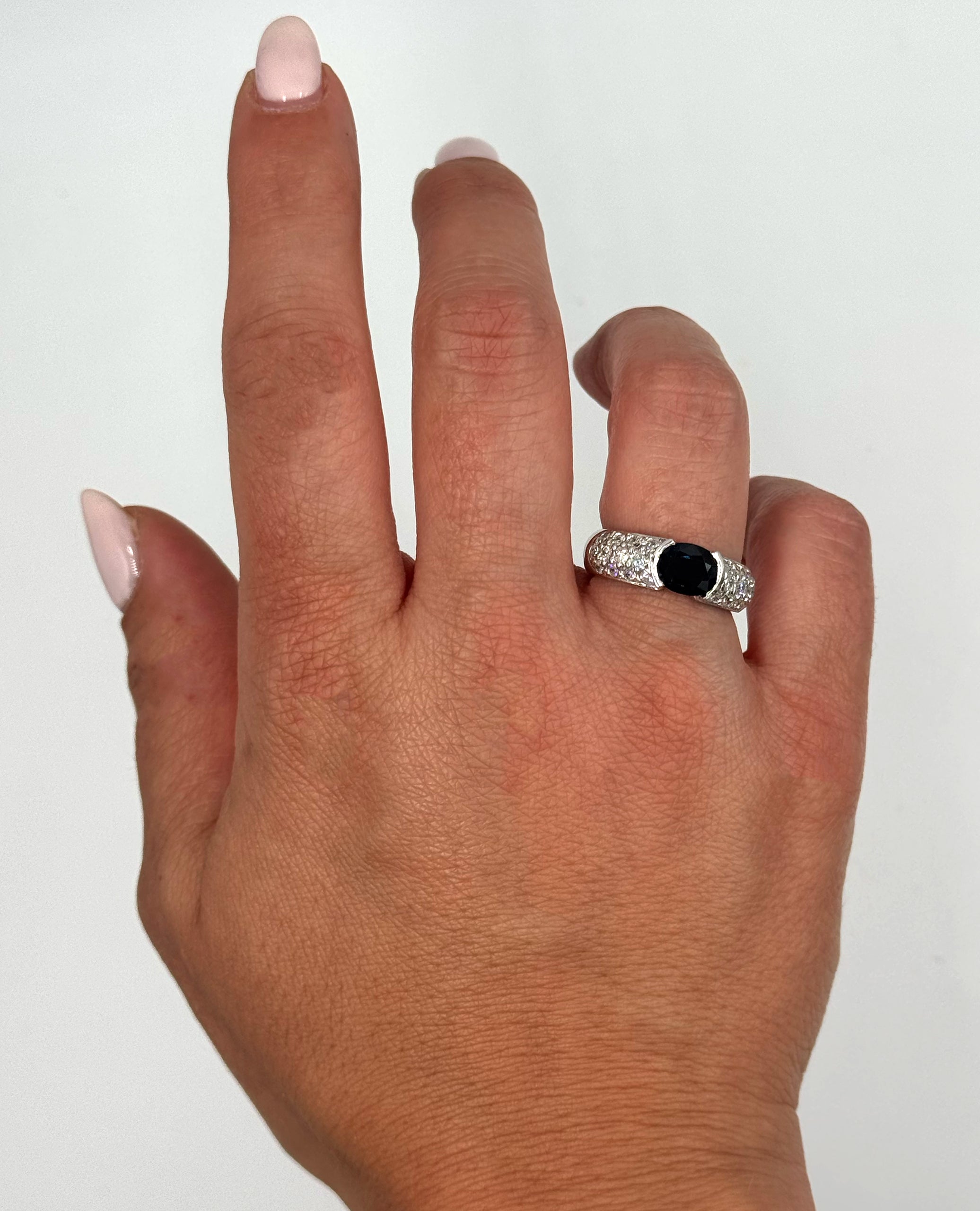 Oval 1.80 Carat Blue Sapphire Ring with 0.98 Carats of Diamonds