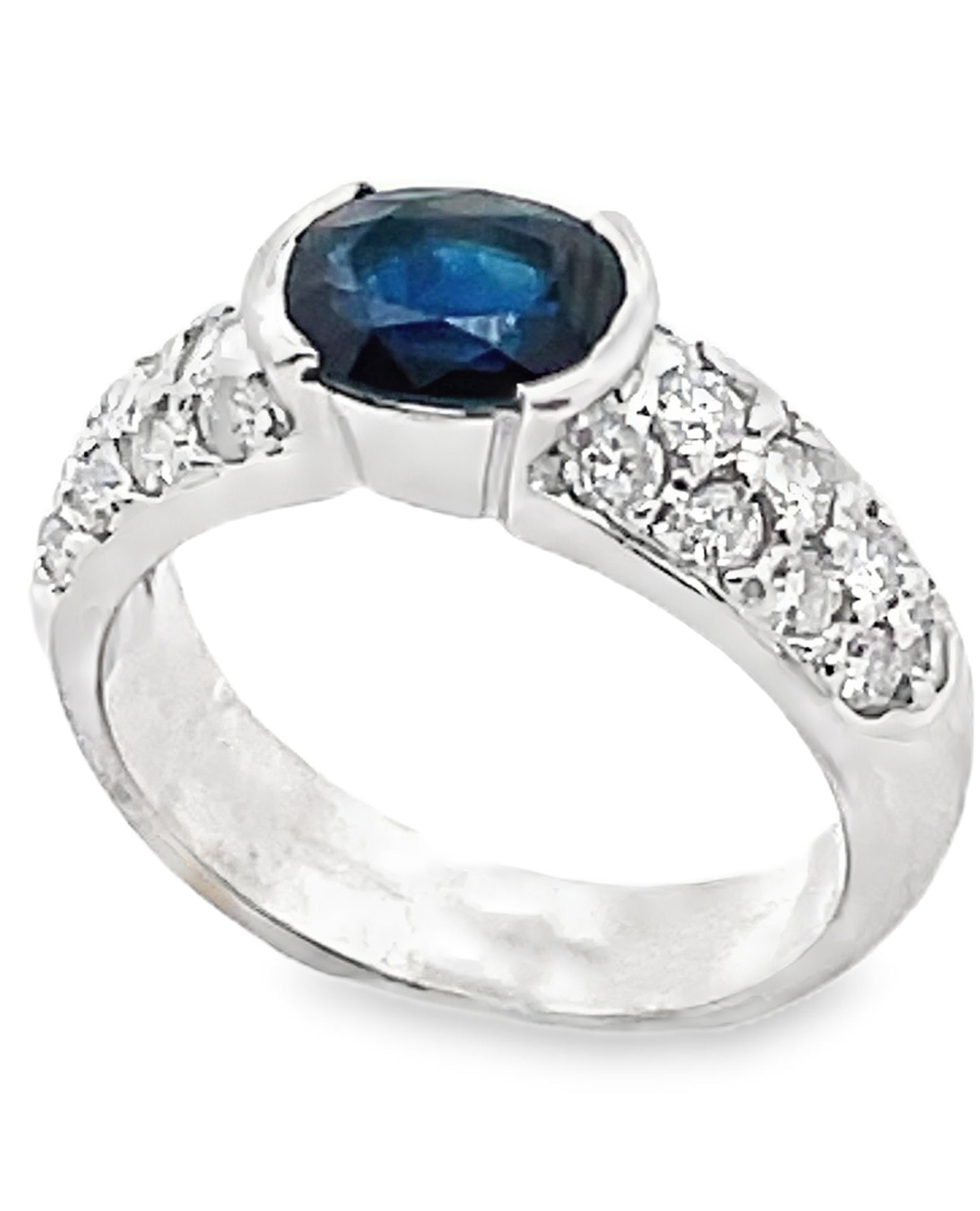 Oval 1.80 Carat Blue Sapphire Ring with 0.98 Carats of Diamonds