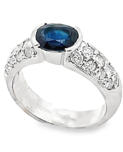 Oval 1.80 Carat Blue Sapphire Ring with 0.98 Carats of Diamonds