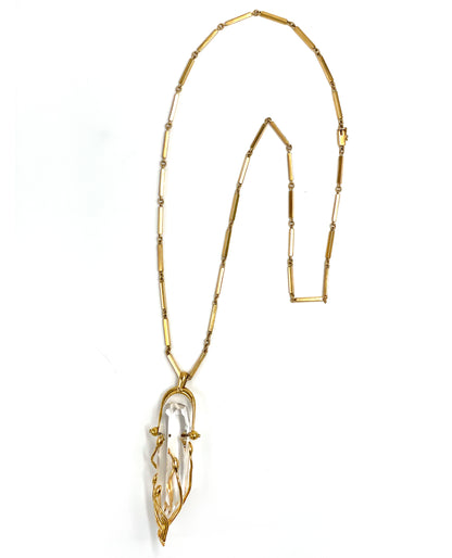 Pre-owned Hand Crafted 18K Yellow Gold Quartz Crystal Necklace