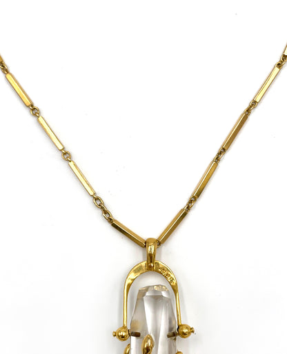 Pre-owned Hand Crafted 18K Yellow Gold Quartz Crystal Necklace