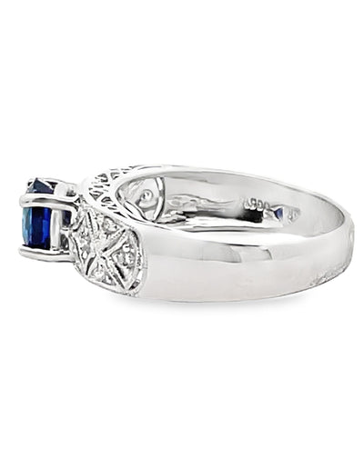 Antique Inspired Platinum Ring with Oval Sapphire & Round Diamonds