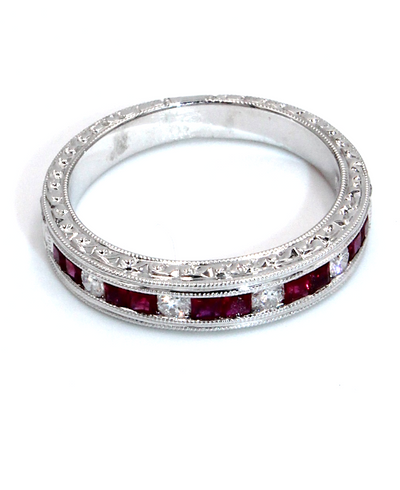 0.43 Carats Rubies and 0.14 Carats Diamond Ring in 18K White Gold