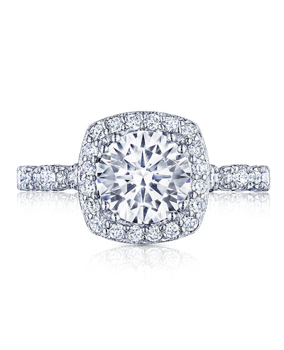 Tacori HT2560 Cushion Cut Petite Crescent 18K White Gold Engagement Ring Setting with Diamonds Totaling 0.61 Carats
