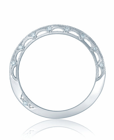 Tacori 2617 18K White Gold Wedding Band with Diamonds Half Way Around 0.25 Carats and Reverse Crescent Design