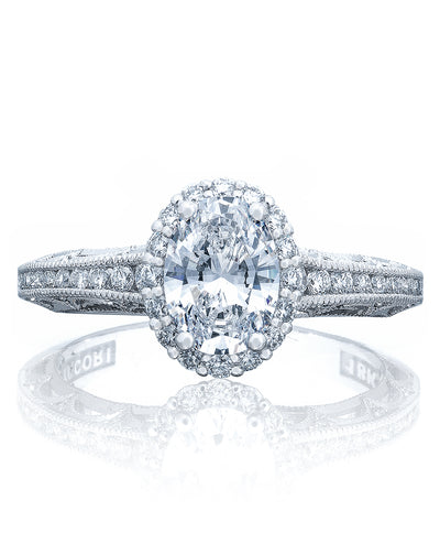Tacori 2618 Reverse Crescent 18K White Gold Engagement Ring Setting for Oval 8X6 Millimeter Stone