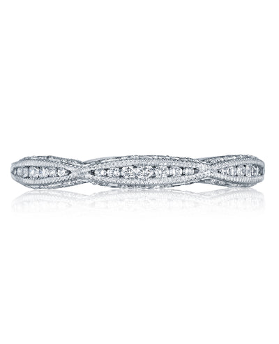 Tacori 2645 18K White Gold Half Way Classic Crescent Wedding Band with Diamonds 0.23 Carats
