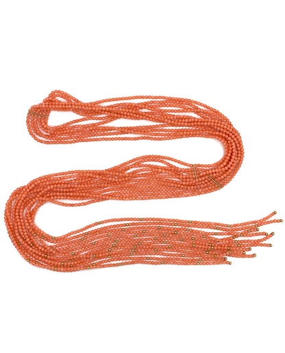 Coral Bead Scarf Necklace with 18K Yellow Gold Beads