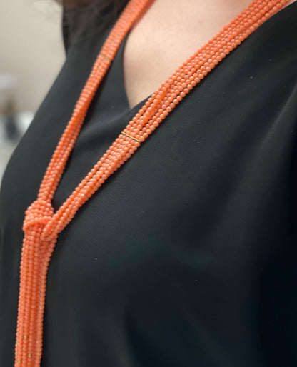 Coral Bead Scarf Necklace with 18K Yellow Gold Beads