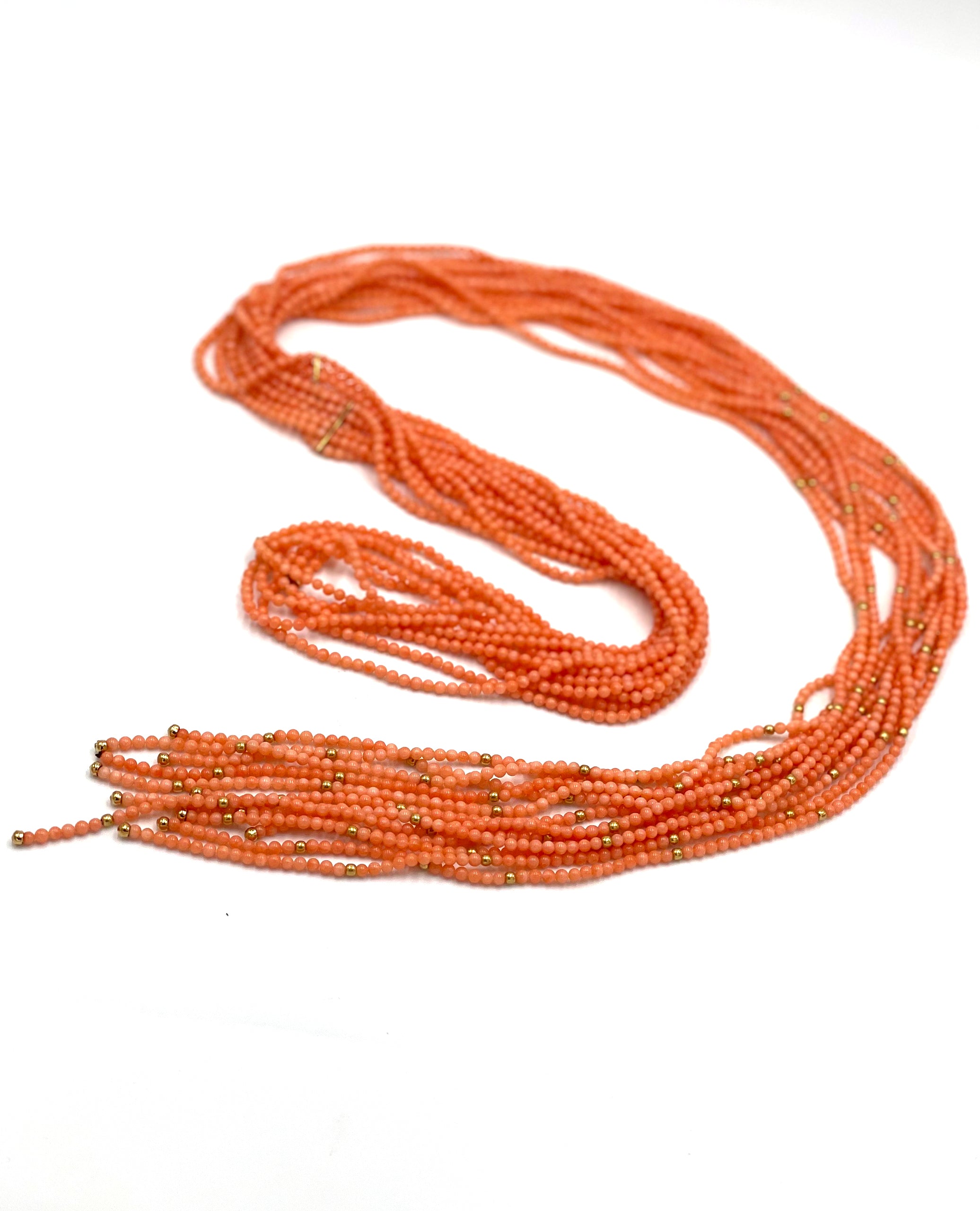 Coral Bead Scarf Necklace with 18K Yellow Gold Beads