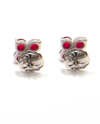 14K White Gold Clover Quatrefoil Shaped Earrings with Round Rubies and Pushbacks