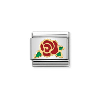 Nomination Composable 030285/30 Classic Symbols Enamel & 18k Gold Red Rose Versailles