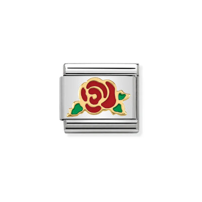 Nomination Composable 030285/30 Classic Symbols Enamel & 18k Gold Red Rose Versailles
