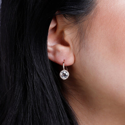 14K White Gold Drop Earrings with 1.40 Carat White Topaz and 0.13 Carats Round Diamonds