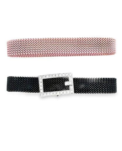 18K White Gold & Stainless Steel Buckle Bracelet-Mesh Elastic