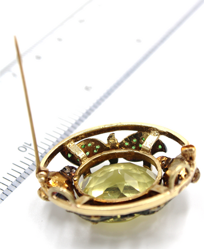 20 Carat Lime Citrine Brooch and Pendant with Tsavorites and Diamonds